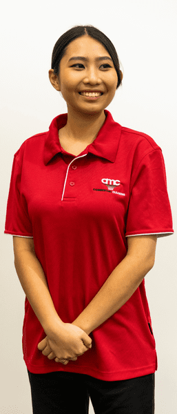 AMC cleaning professional in uniform representing ISO 9001, ISO 14001, and ISO 45001 certification.
