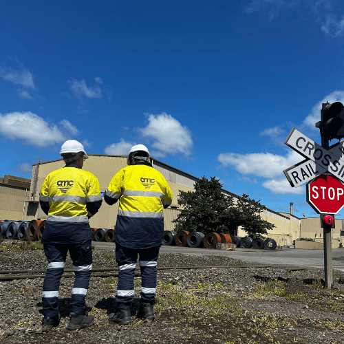 amc cleaners in PPE uniform at industrial logistic site 